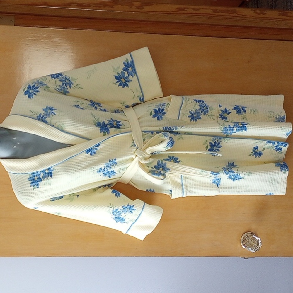 Waffle Weave Bath Robe Yellow and Blue M - Picture 7 of 13